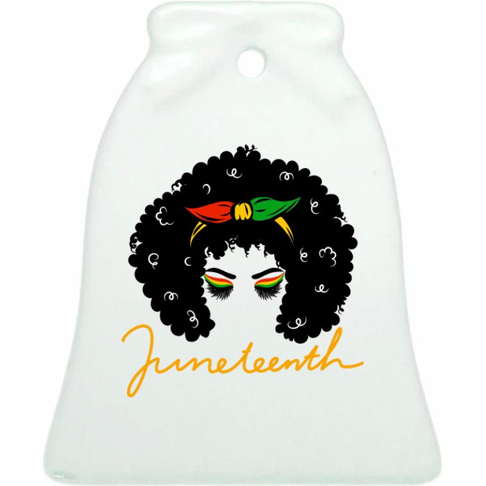 Juneteenth Pride Afro Hair Black History Ceramic Bell Ornament