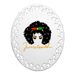 Juneteenth Pride Afro Hair Black History Ceramic Oval Ornament