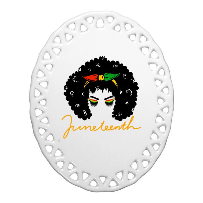 Juneteenth Pride Afro Hair Black History Ceramic Oval Ornament