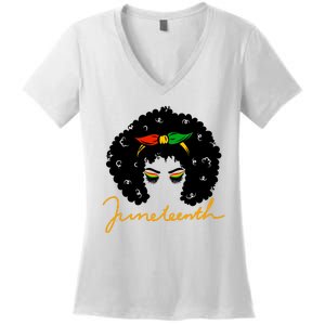 Juneteenth Pride Afro Hair Black History Women's V-Neck T-Shirt