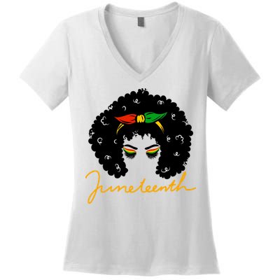Juneteenth Pride Afro Hair Black History Women's V-Neck T-Shirt
