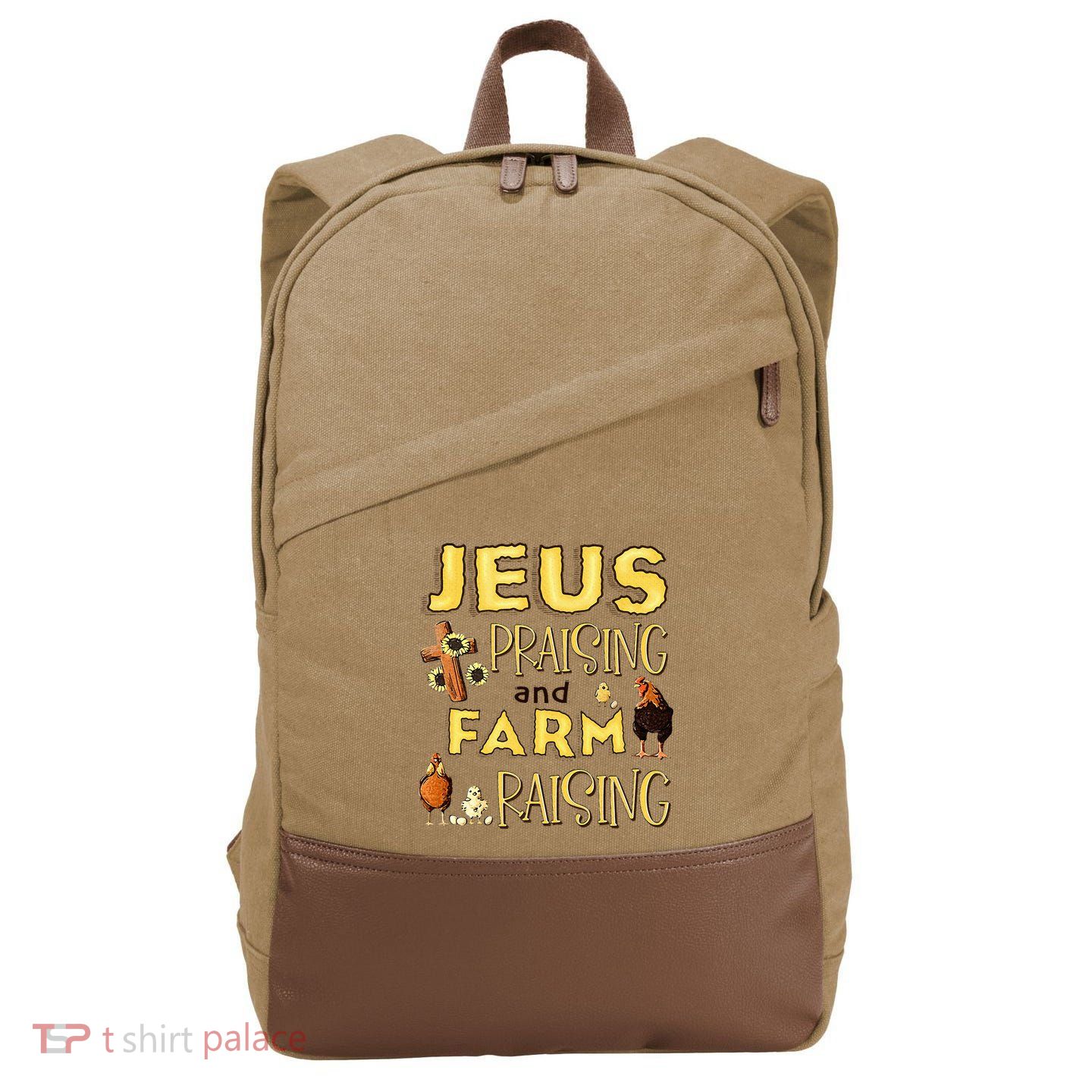 Jesus Praising And Farm Raising Chicken Farmer Christian Cotton Canvas Backpack