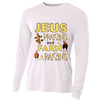 Jesus Praising And Farm Raising Chicken Farmer Christian Cooling Performance Long Sleeve Crew
