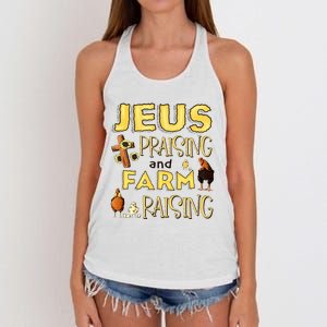 Jesus Praising And Farm Raising Chicken Farmer Christian Women's Knotted Racerback Tank