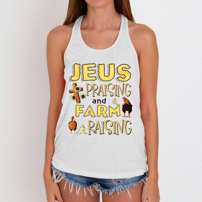 Jesus Praising And Farm Raising Chicken Farmer Christian Women's Knotted Racerback Tank