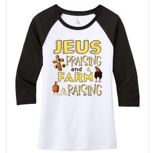 Jesus Praising And Farm Raising Chicken Farmer Christian Women's Tri-Blend 3/4-Sleeve Raglan Shirt