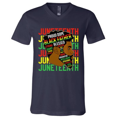 Juneteenth Proud Black Fathers Day Black History African V-Neck T-Shirt