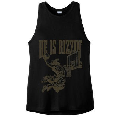 Jesus Playing Basketball He Is Rizzin Ladies PosiCharge Tri-Blend Wicking Tank