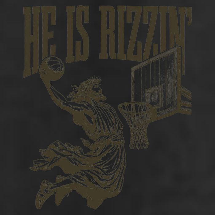 Jesus Playing Basketball He Is Rizzin 7 Panel Mesh Trucker Snapback Hat