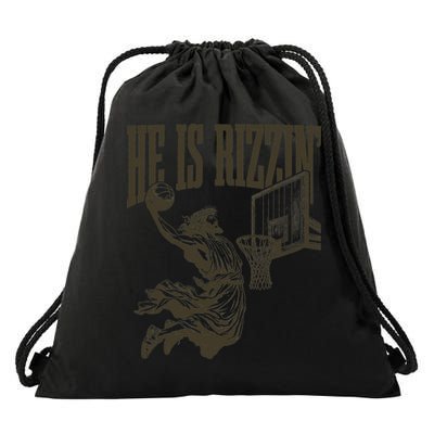 Jesus Playing Basketball He Is Rizzin Drawstring Bag
