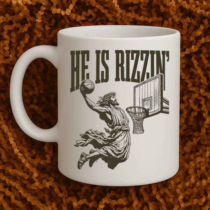 Jesus Playing Basketball He Is Rizzin Mug