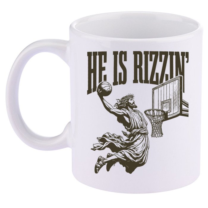 Jesus Playing Basketball He Is Rizzin 11oz C Handle Ceramic Mug