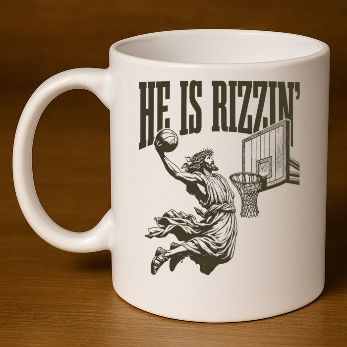 Jesus Playing Basketball He Is Rizzin 11oz C Handle Ceramic Mug