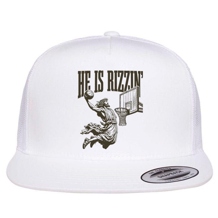 Jesus Playing Basketball He Is Rizzin Flat Bill Trucker Hat