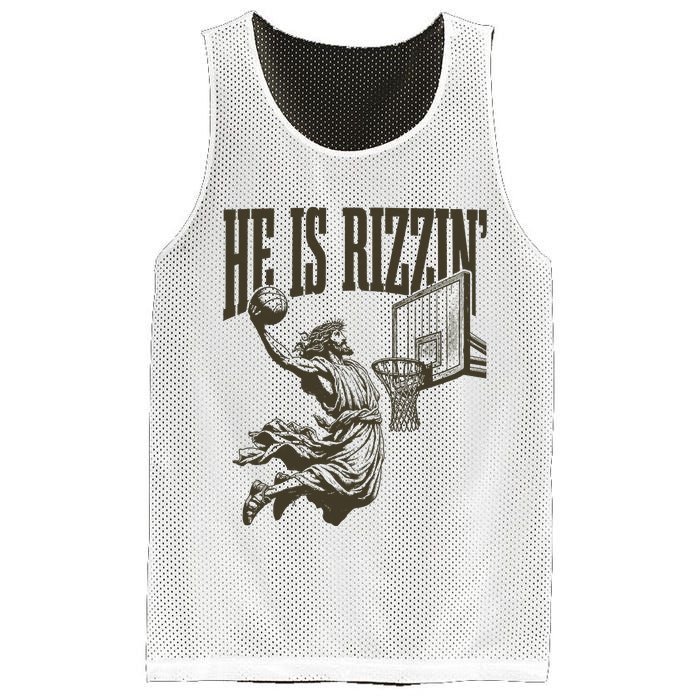 Jesus Playing Basketball He Is Rizzin Mesh Reversible Basketball Jersey Tank