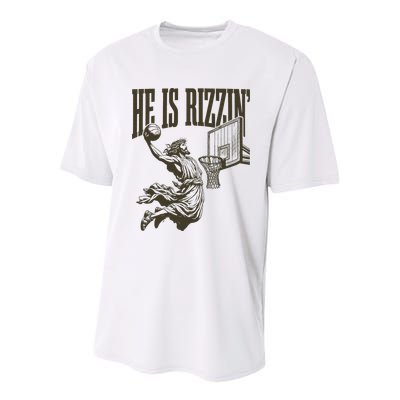 Jesus Playing Basketball He Is Rizzin Youth Performance Sprint T-Shirt