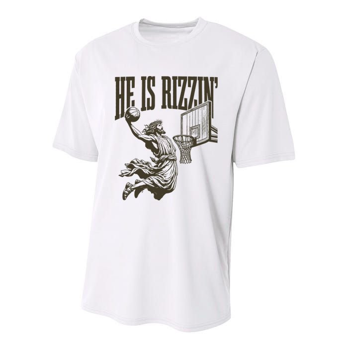 Jesus Playing Basketball He Is Rizzin Youth Performance Sprint T-Shirt