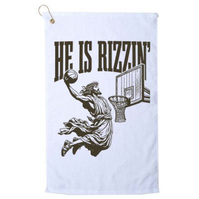 Jesus Playing Basketball He Is Rizzin Golf Towel