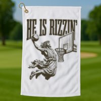 Jesus Playing Basketball He Is Rizzin Golf Towel
