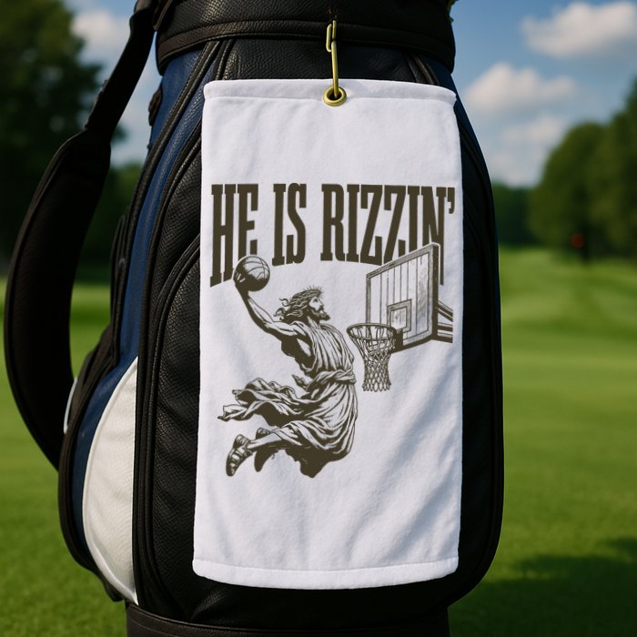 Jesus Playing Basketball He Is Rizzin Golf Towel