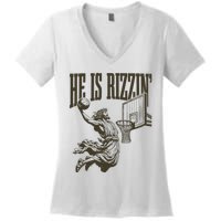 Jesus Playing Basketball He Is Rizzin Women's V-Neck T-Shirt