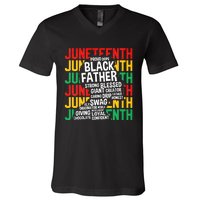 Juneteenth Proud Black Fathers Day Black History African V-Neck T-Shirt