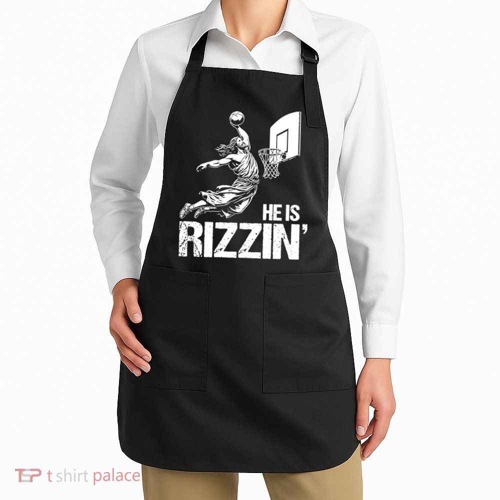 Jesus Playing Basketball He Is Rizzin Trending Funny Jesus Apron