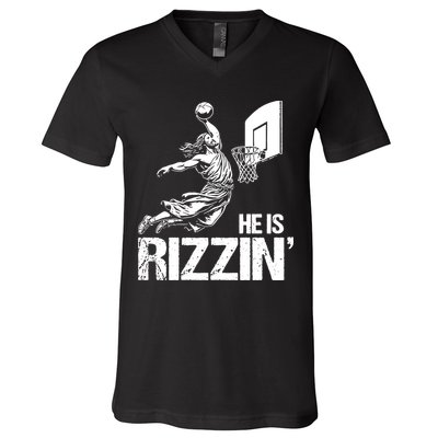 Jesus Playing Basketball He Is Rizzin Trending Funny Jesus V-Neck T-Shirt