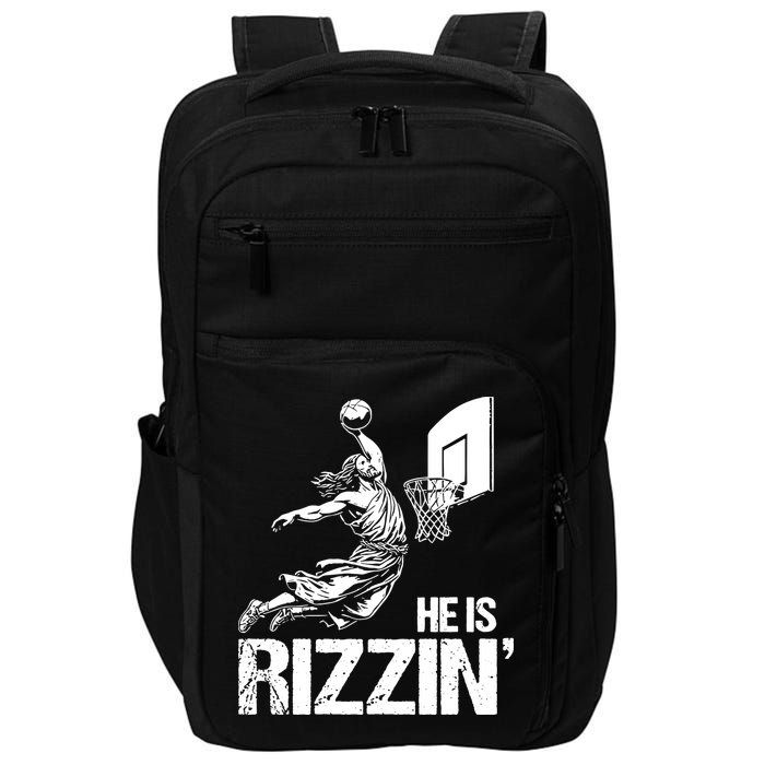 Jesus Playing Basketball He Is Rizzin Trending Funny Jesus Impact Tech Backpack