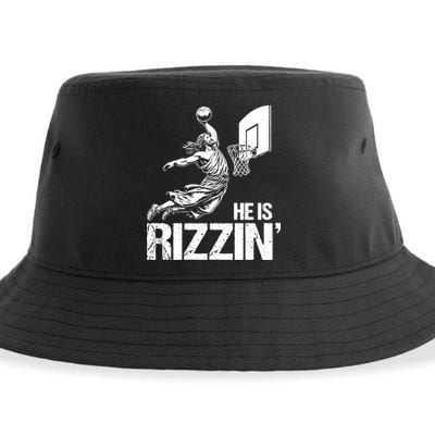 Jesus Playing Basketball He Is Rizzin Trending Funny Jesus Sustainable Bucket Hat