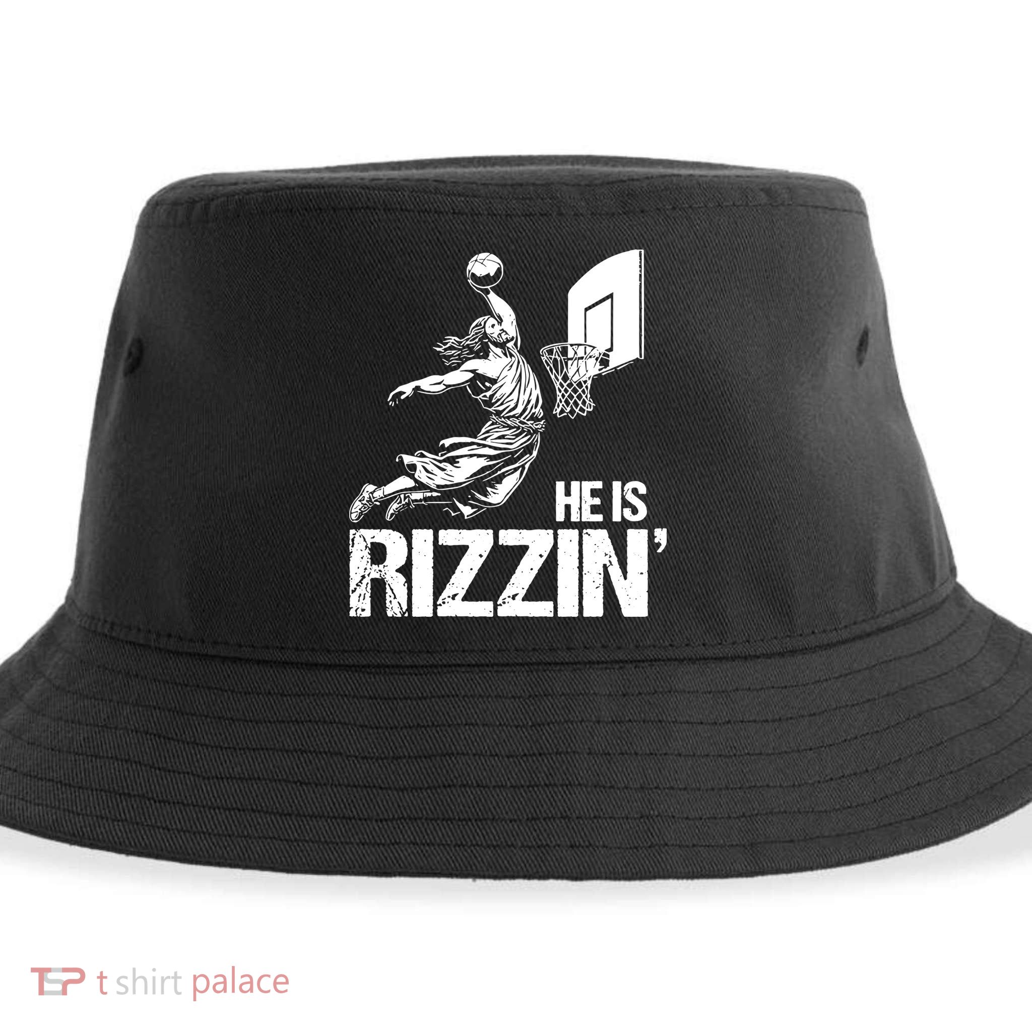 Jesus Playing Basketball He Is Rizzin Trending Funny Jesus Sustainable Bucket Hat