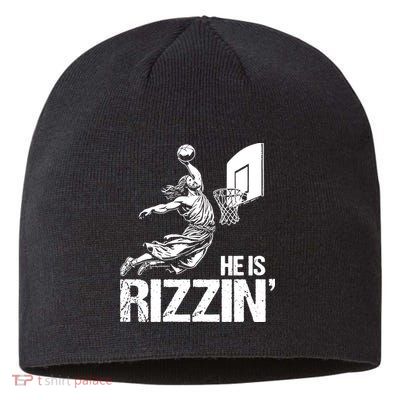 Jesus Playing Basketball He Is Rizzin Trending Funny Jesus Sustainable Beanie