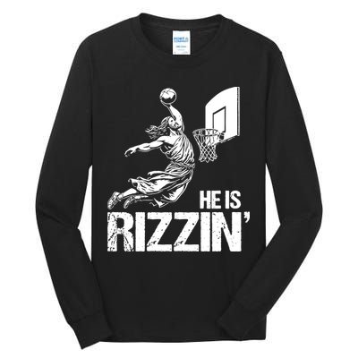 Jesus Playing Basketball He Is Rizzin Trending Funny Jesus Tall Long Sleeve T-Shirt