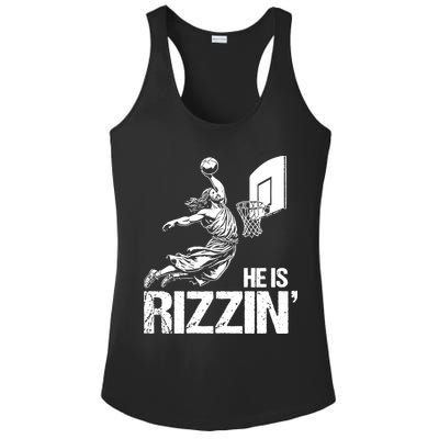 Jesus Playing Basketball He Is Rizzin Trending Funny Jesus Ladies PosiCharge Competitor Racerback Tank
