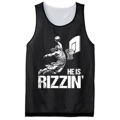 Jesus Playing Basketball He Is Rizzin Trending Funny Jesus Mesh Reversible Basketball Jersey Tank