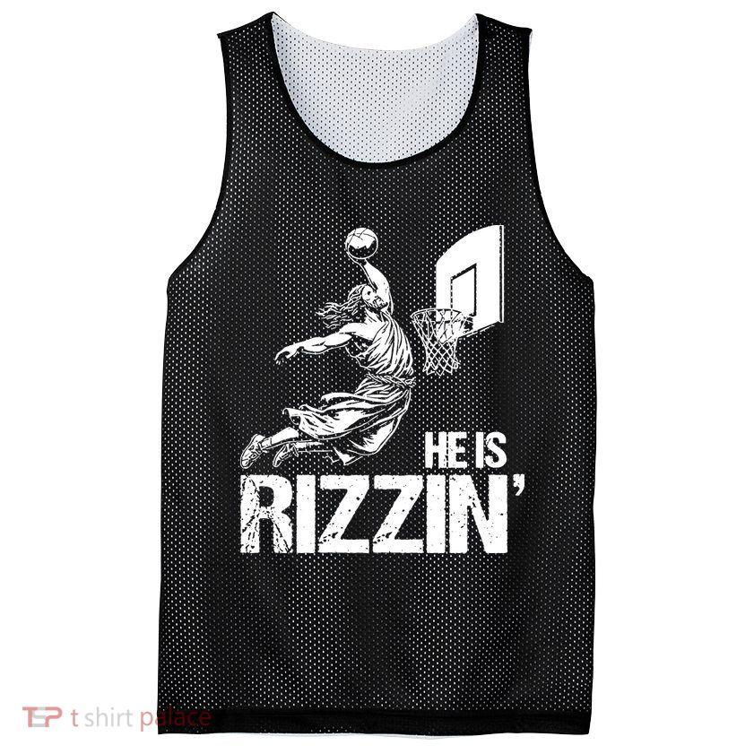 Jesus Playing Basketball He Is Rizzin Trending Funny Jesus Mesh Reversible Basketball Jersey Tank