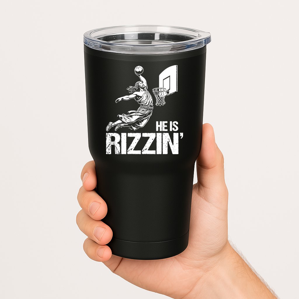 Jesus Playing Basketball He Is Rizzin Trending Funny Jesus Tumbler