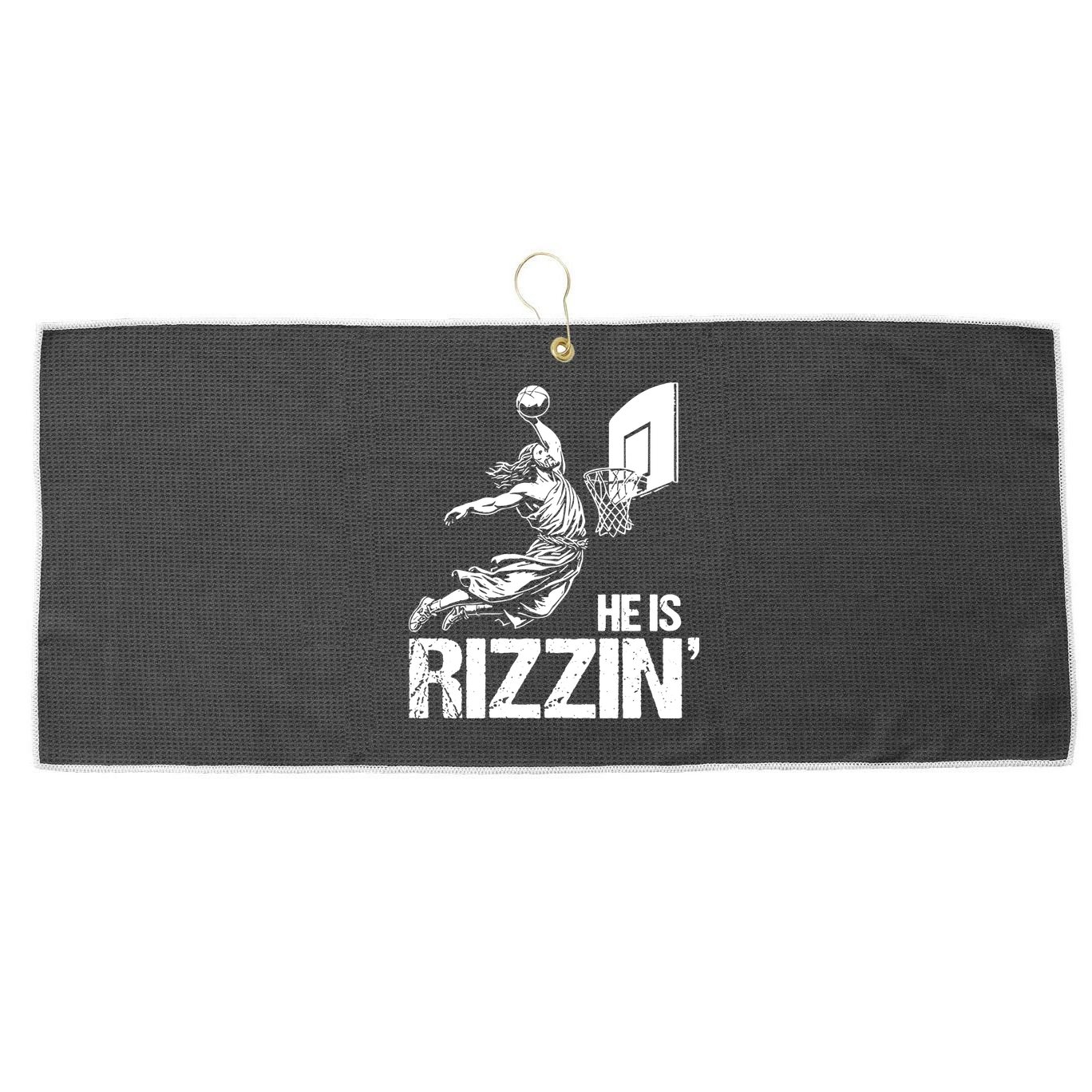 Jesus Playing Basketball He Is Rizzin Trending Funny Jesus Large Microfiber Waffle Golf Towel