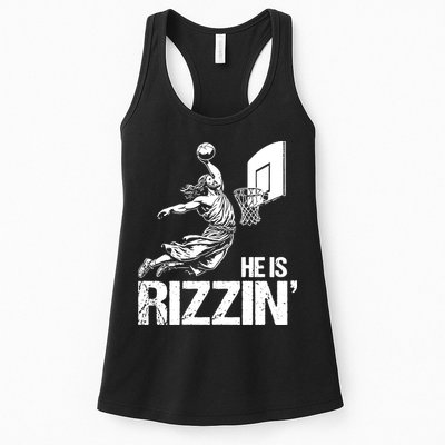 Jesus Playing Basketball He Is Rizzin Trending Funny Jesus Womens Tank Top