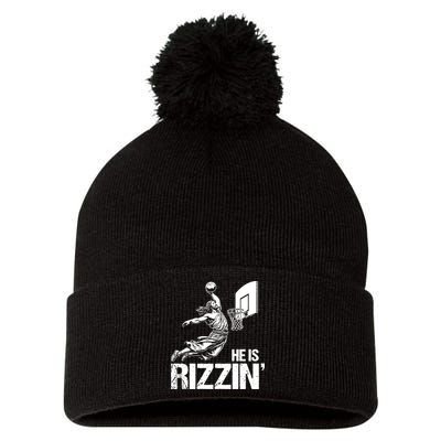 Jesus Playing Basketball He Is Rizzin Trending Funny Jesus Pom Pom 12in Knit Beanie