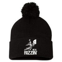 Jesus Playing Basketball He Is Rizzin Trending Funny Jesus Pom Pom 12in Knit Beanie