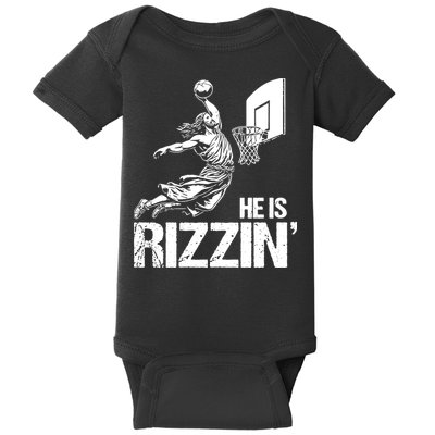 Jesus Playing Basketball He Is Rizzin Trending Funny Jesus Baby Bodysuit