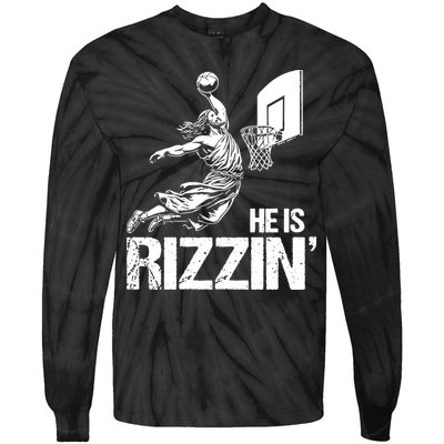Jesus Playing Basketball He Is Rizzin Trending Funny Jesus Tie-Dye Long Sleeve Shirt