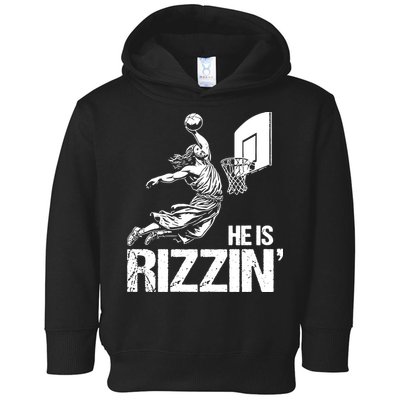 Jesus Playing Basketball He Is Rizzin Trending Funny Jesus Toddler Hoodie