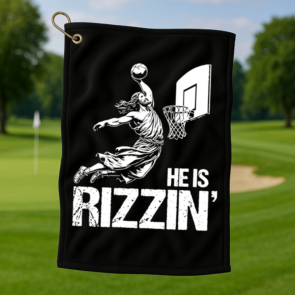 Jesus Playing Basketball He Is Rizzin Trending Funny Jesus Golf Towel