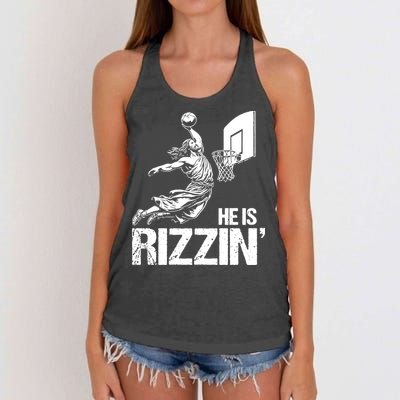 Jesus Playing Basketball He Is Rizzin Trending Funny Jesus Women's Knotted Racerback Tank