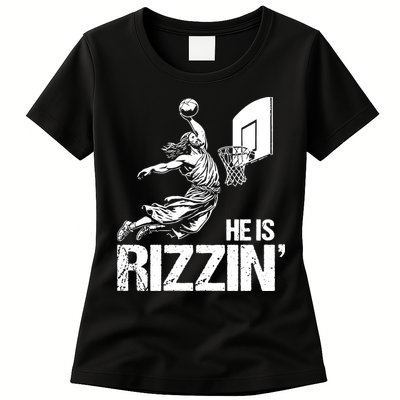 Jesus Playing Basketball He Is Rizzin Trending Funny Jesus Womens T-Shirt
