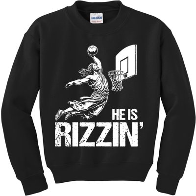 Jesus Playing Basketball He Is Rizzin Trending Funny Jesus Kids Sweatshirt