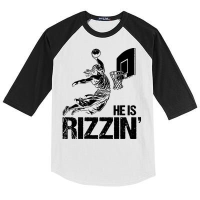 Jesus Playing Basketball He Is Rizzin Trending Funny Jesus Kids Colorblock Raglan Jersey
