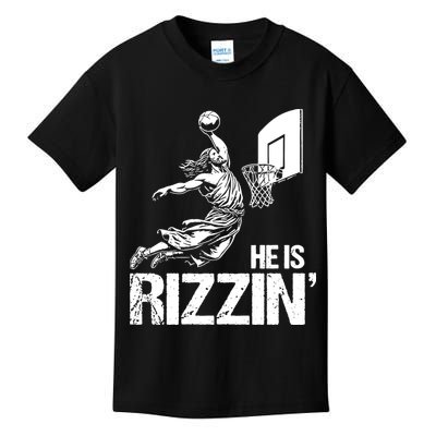 Jesus Playing Basketball He Is Rizzin Trending Funny Jesus Kids T-Shirt